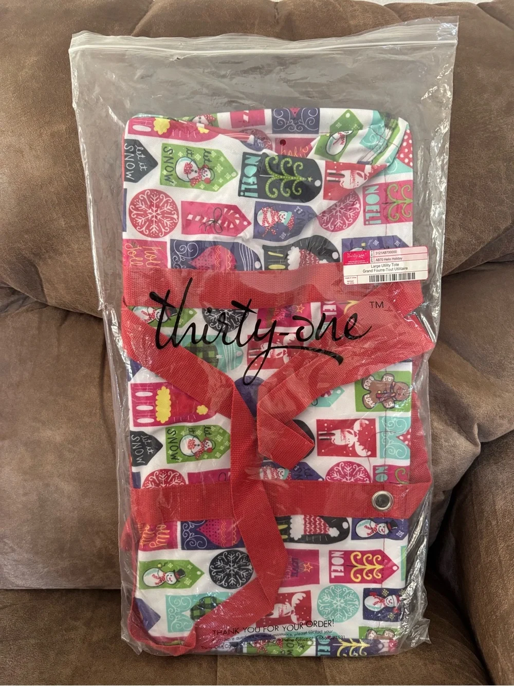 NEW Thirty-One Large Utility Tote Bag Hello Holiday Christmas NIP Retired Print